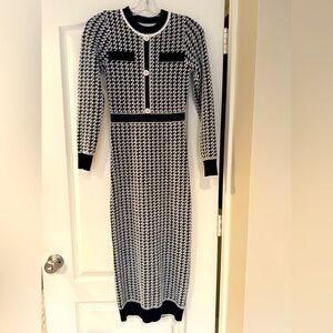 Commense Houndstooth Long Sleeve Dress